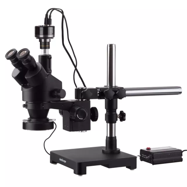 AmScope 7X-90X Trinocular Stereo Zoom Microscope + Boom + LED + HD Camera