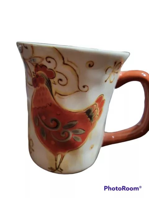 Pier 1 Imports Large Stoneware Ceramic  White Orange Coffee Textured Mug Gallo