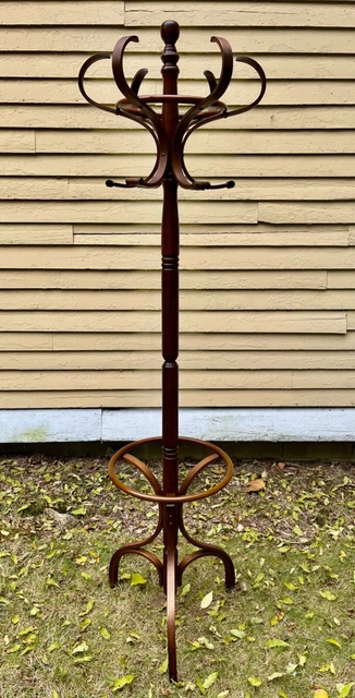 Bentwood Thonet Style Coat Rack c1960 Hall Tree Revolving Top 72” Tall Mahogany