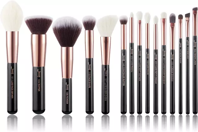 15Pz Oro Rosa/Nero Professionale Set per Trucco Kit Di Pennelli per Fondotinta i