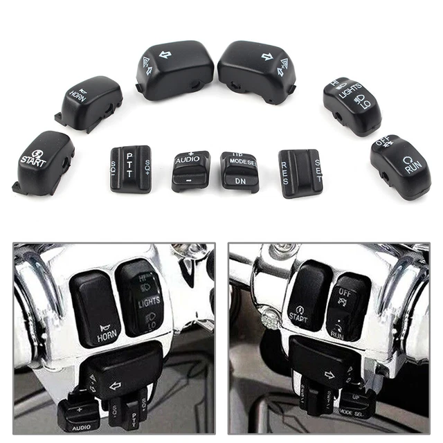 10pcs Hand Control Switch Cover Button Cap Set For Harley Touring 96-13 US Black