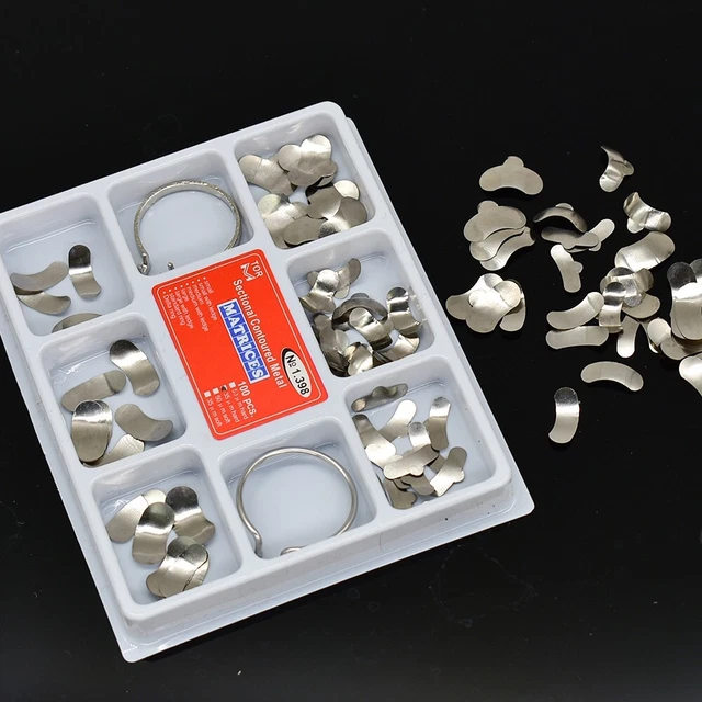 3 Boxes Dental Sectional Contoured Metal Matrices 35 μm Hard + 2Pcs Matrix Ring