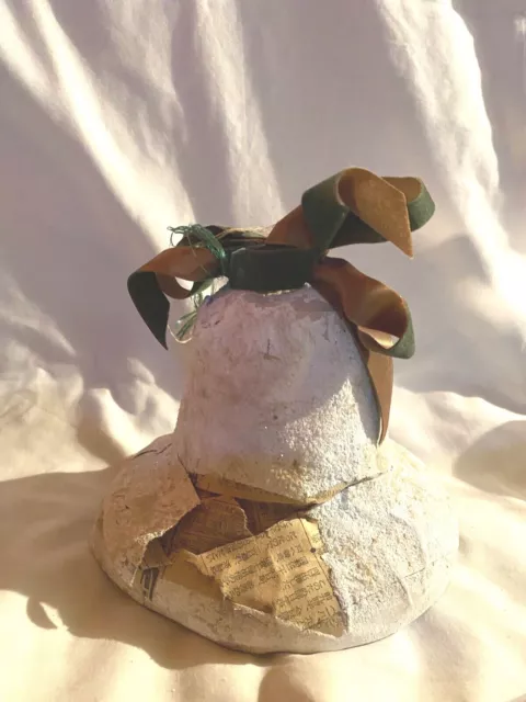 VINTAGE Paper mâché Bell CHRISTMAS ORNAMENT Decoration 5" T 5 3/4" W