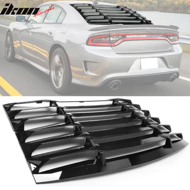 Fits 11-23 Dodge Charger IKON Style Window Louvers Cover Gloss Black 2PCS