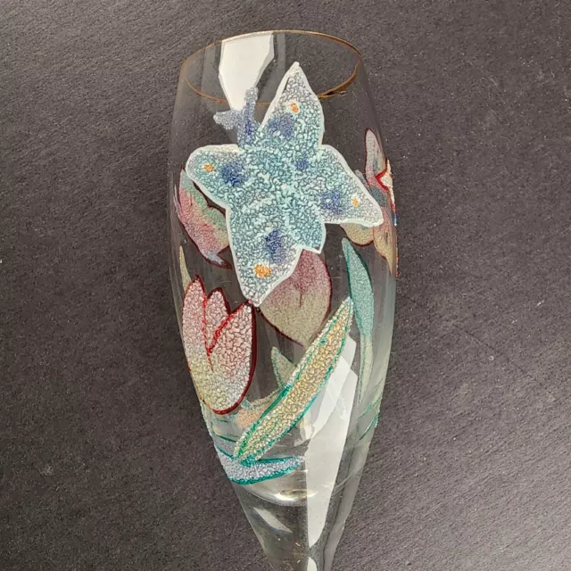 Mouth Blown Handmade Euroglass Romanian Champagne Flute Glass with Butterflies 2