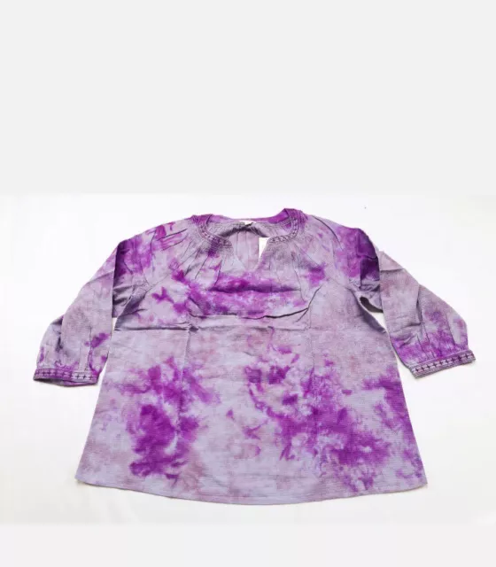 J. Jill Women's Pure Jill Embroidered Tie-Dye Top RP9 Purple Sapphire Large NWT