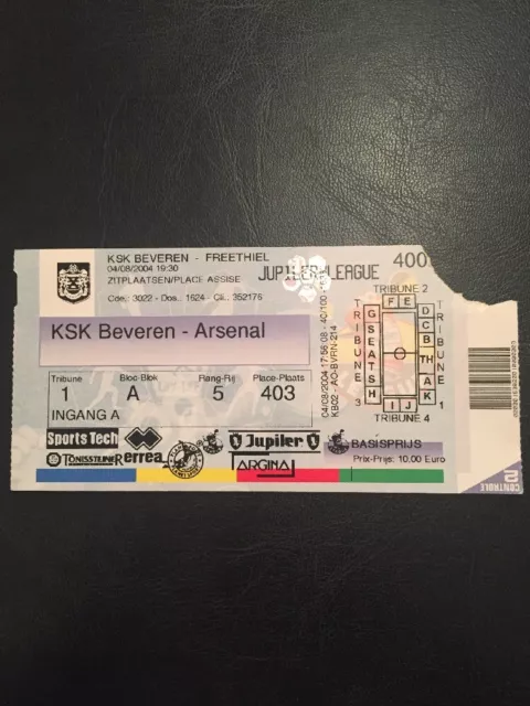 Ticket : Beveren V Arsenal 4/08/2004 Friendly