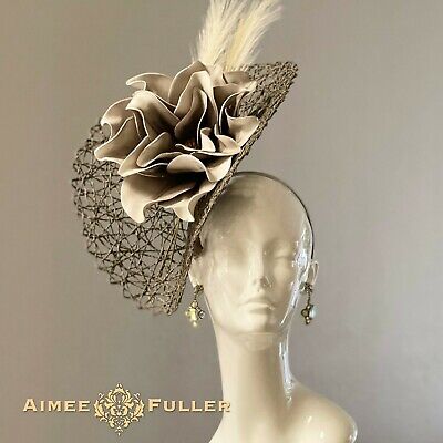 Aimee Fuller Grigio Grande Fiore Reale Ascot Kentucky Derby Fascinator Cappello