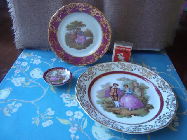 Three Limoges Courting Couple Decorative Plates ~ 1 is Garanti ~  VGC