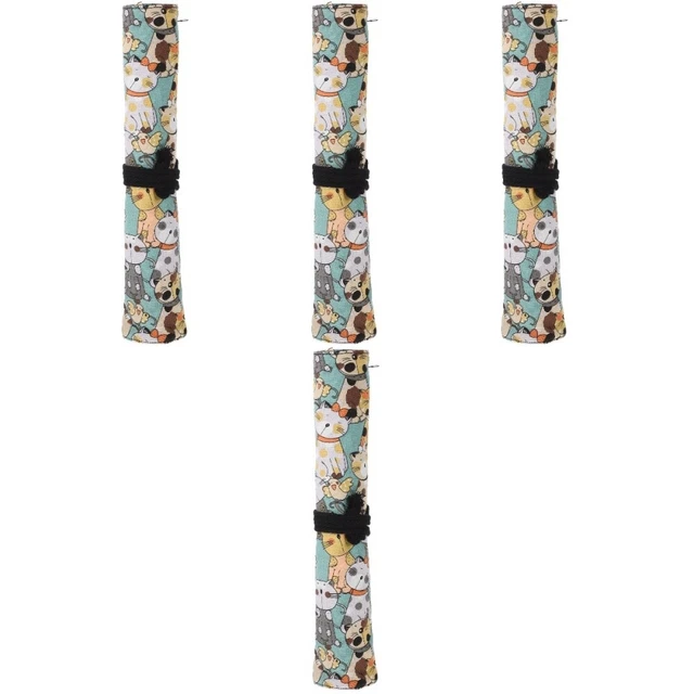 4 Count Oil Painting Pencil Case Canvas Travel Makeup Brush Rolling Bag