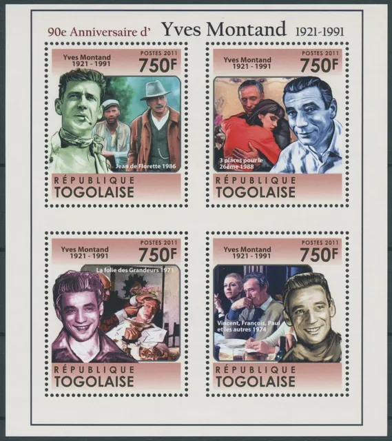 Togo 2011 MNH Famous People Stamps Yves Montand Actors Film Movies 4v M/S