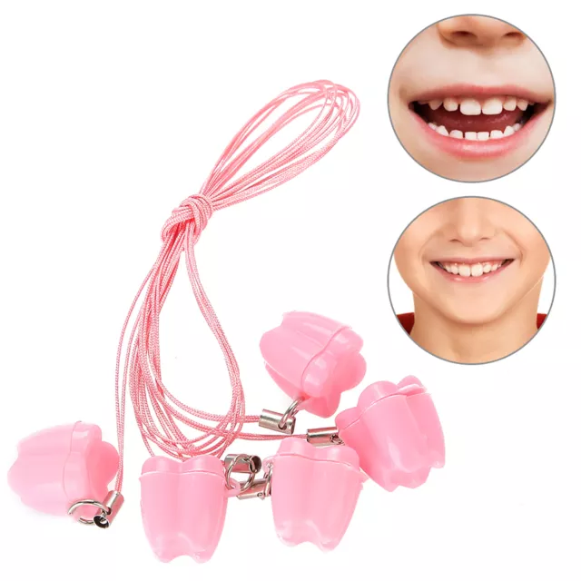 5x Plastic Baby Milk Tooth Storage Box With Rope Tooth Saver Necklaces Pink SLS