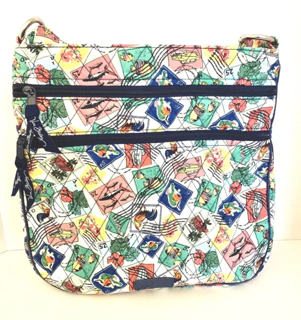 Vera Bradley CUBAN STAMPS Full Size Triple Zipper Hipster Crossbody Bag Purse.