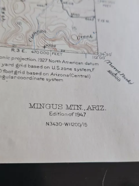 Mingus Mountain Arizona Original 1947 Usgs  Quadrangle 17X21 Folded Map Excel. 3