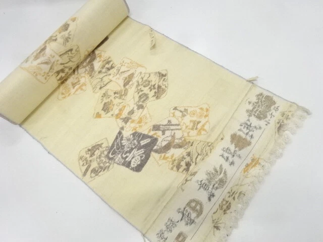 6573457: Japanese Kimono / Antique Bolt For Kimono / Tsumugi / Woven Flower & Bi