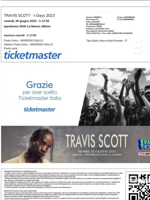 Biglietto Travis Scott Milano 30 Giugno 2023 Ippodromo SNAI La Mura