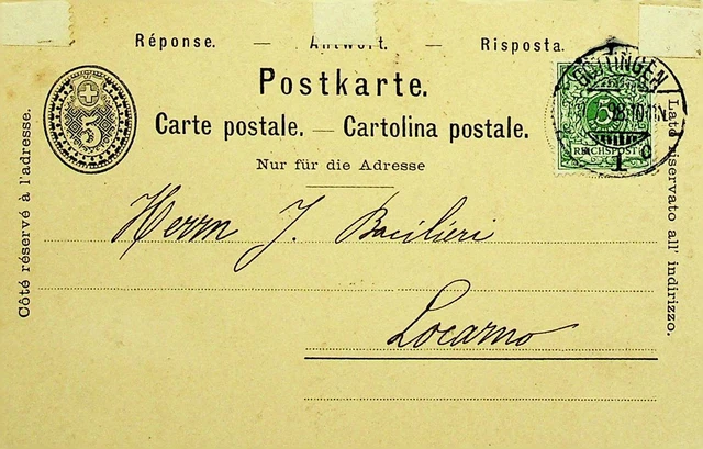 Deutschland 1898 5pf Auf Antwort Postal Karte Von Gottingen Sich Locarno Schweiz