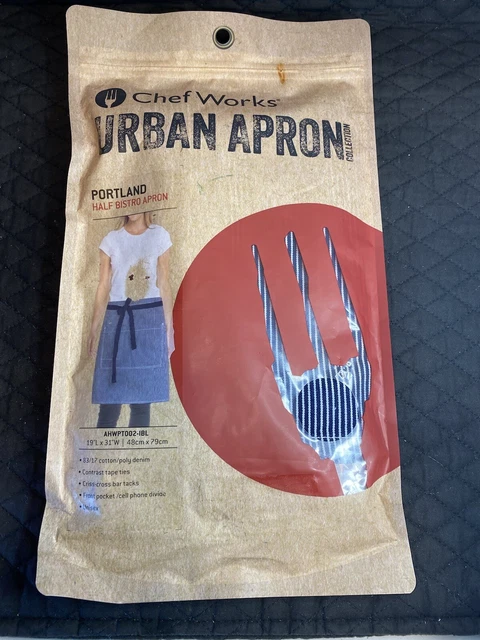 CHEF WORKS Bistro Urban Apron PORTLAND Pinstripe Denim Black Unisex Cook NEW NIP