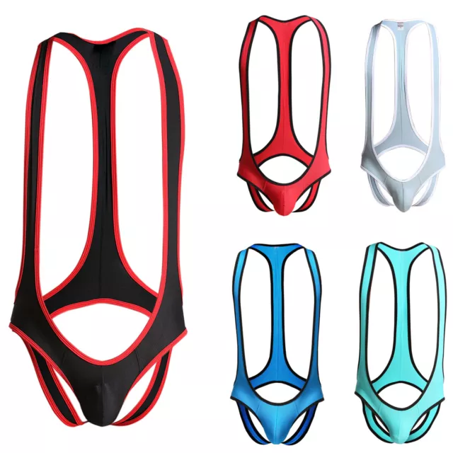 Men's One Piece Wrestling Jockstrap Leotard Pouch Hollow Out Thongs