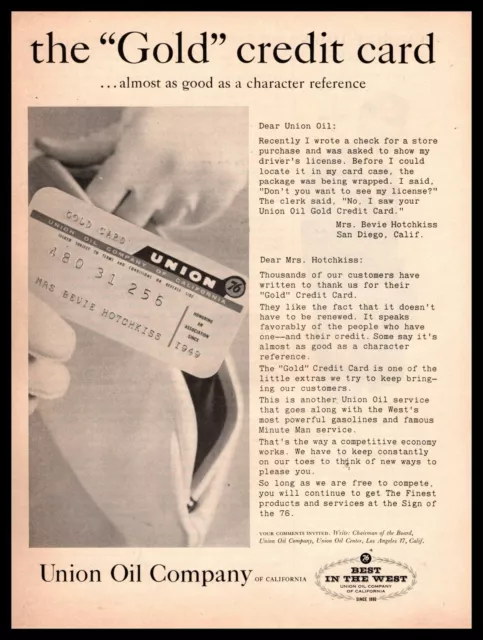 1961 Union 76 Oil Company Of California "The Gold Credit Card" Gas Print Ad