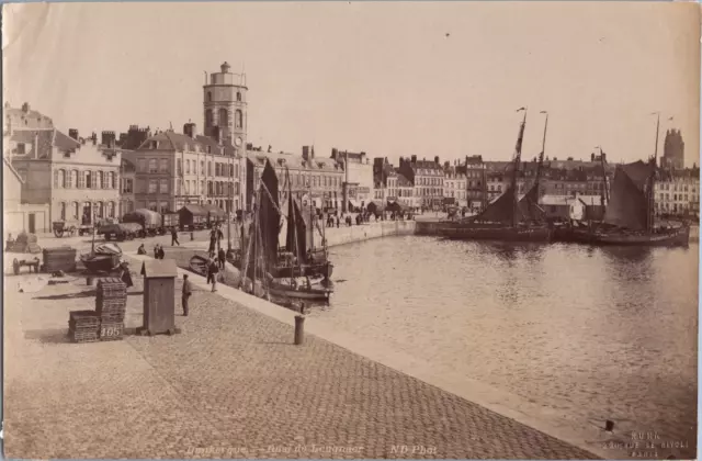 France, Dunkirk, view of the Quai de Leugnaer, vintage print, circa 1890 wine print