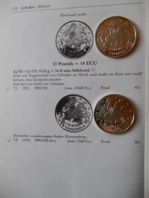 Gibraltar 14 ECUS 2 Gedenkmünzen 1992+93 Gibraltar in Europa-3. Ausg. Ritter re.