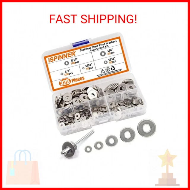 Stainless Steel Backup Rivet Washers Kit - 325pcs Assortment by ISPINNER