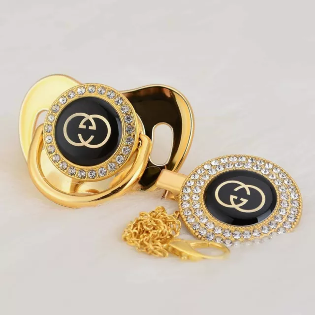Chupete bebé en oro 0-6 meses con cadena juego regalo para regalar niños