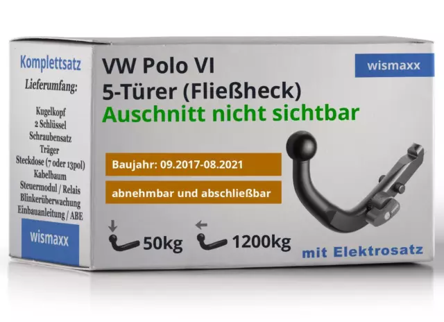ANHÄNGERKUPPLUNG für VW Polo VI 17-21 abnehmbar BRINK + 13-pol E-Satz spezifisch