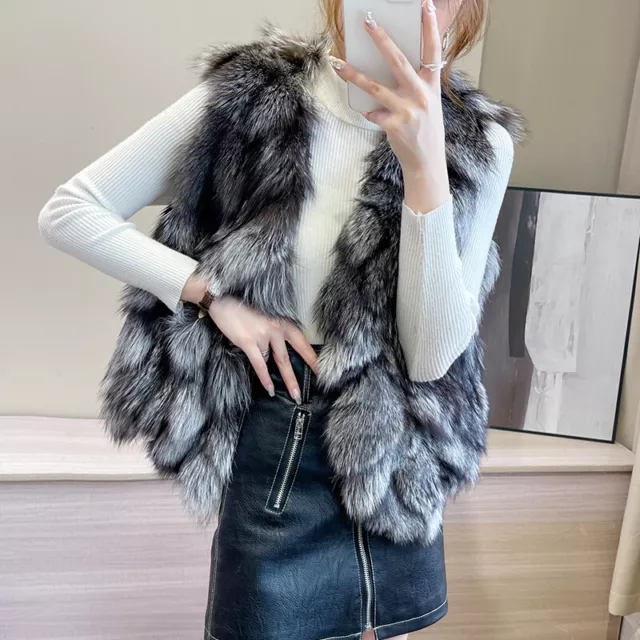Real natural genuine women's fox fur vest fashion gilet 2