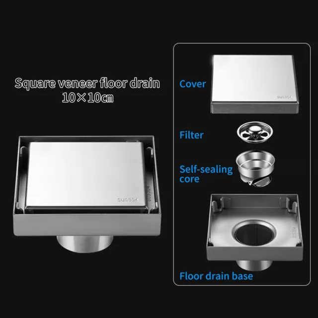 SUS304 Stainless Steel Square Bathroom Invisible Shower Floor Drain Tile Insert