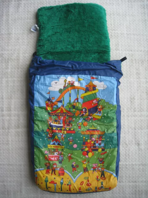 VTG Mothercare Bunting Bag Pram Buggy Stroller Footmuff Blue Green Fair Carousel