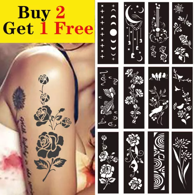 Noir Henné Tribal Dentelle Fleur Tatouage Temporaire Stickers Sexy Adulte Art .