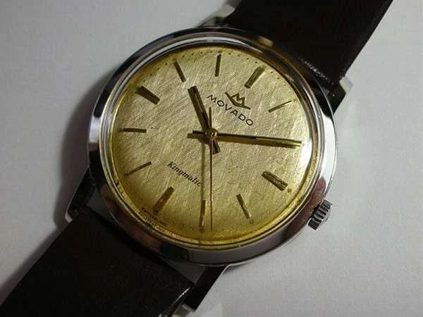 MOVADO Kingmatic Automatico Oro Argento Nero SS Pelle Rotondo Analogico Uomo 381