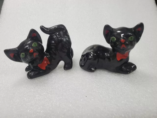 Vintage Shafford Japan Black Cats Playful  Figures Redware Pottery