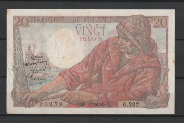 FRANCE - Billet de 20 Francs PECHEUR du 03/11/1949 - Fay. N° 13/16 Qualité TTB+