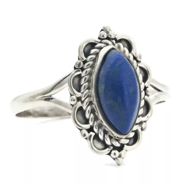 925 Plata de Ley Marquesita Forma Lapis Lazuli 100% Genuino Handmade Anillo