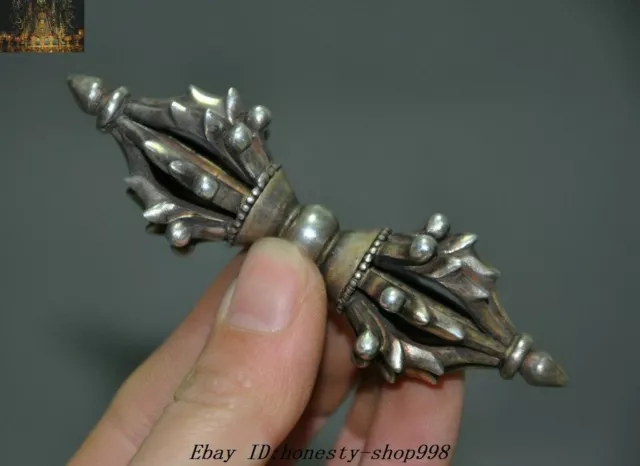 Old Tibetan Tantra Buddhism Silver Dorje Phurpa Pestle Vajra Talismans FaQi