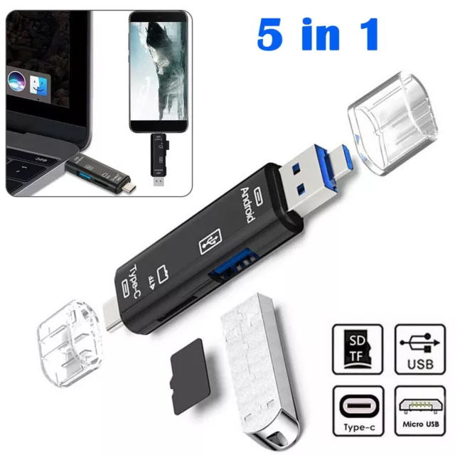 Adaptateur OTG pour lecteur de carte mémoire USB 3.0 type C/USB/ Micro SD 5 en 1