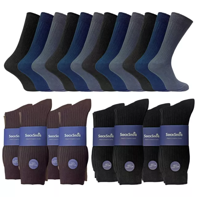 12 Pair Multipack Mens 100% Cotton Socks | Sock Snob | Size 6-11 & 11-14