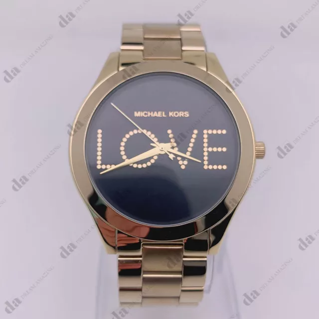 Michael Kors MK3803 Slim Runway Black Love Dial Gold Bracelet Women's Watch