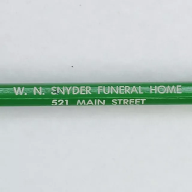 Vintage W N Snyder Funeral Home Wood Pencil Irwin Pennsylvania Mid Century