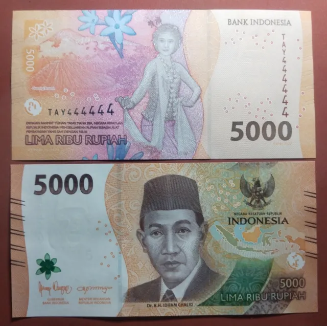 Indonesia Banknote 5000 5.000 Rupiah 2022 Solid S/N 'TAY 444444'-(UNC)-P164