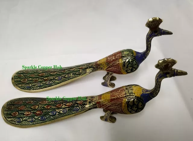 Indian Vintage Brass Peacock Figurine Love Peacock Pair Set Shoe Horn 2 Piece