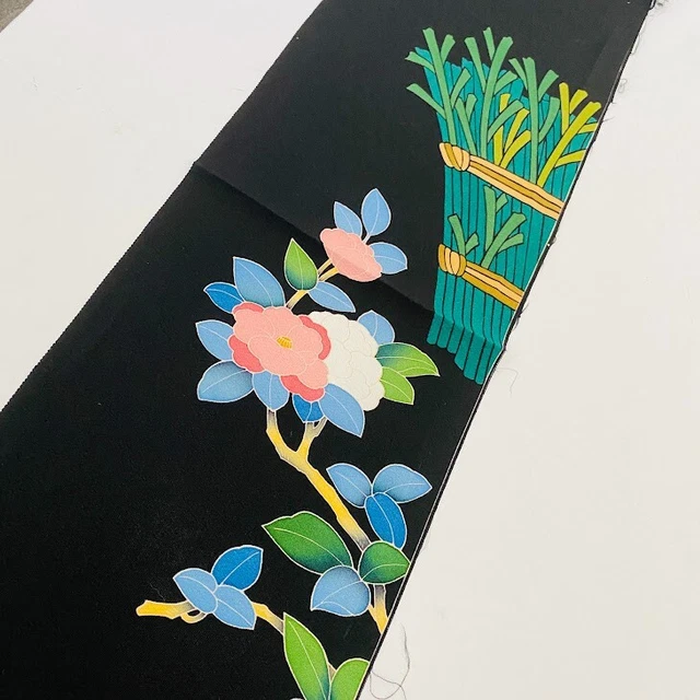 Utopia #G 7x40 Vintage Tomesode Black Silk Japanese Kimono Fabric ToD56