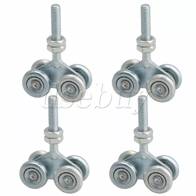 4pcs Steel Double Wheel Sliding Track Roller Hanging Barn Door H4-3 Silver