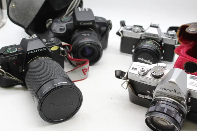 C x4 Vintage SLR Film Cameras Inc. Minolta XD 11, Pentax P30 etc