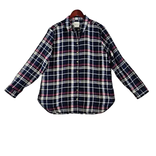 Jachs Womens Girlfriend Flannel Shirt Long Sleeve Button Up Plaid Pocket Blue XL