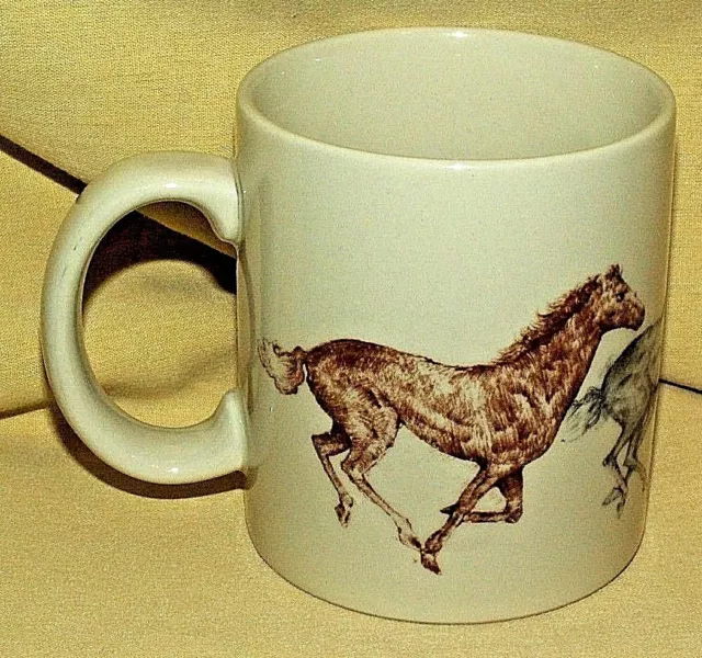 Horse Mug Otagiri Japan Gibson Greetings Running Brown Black Wild Mustangs Cup*