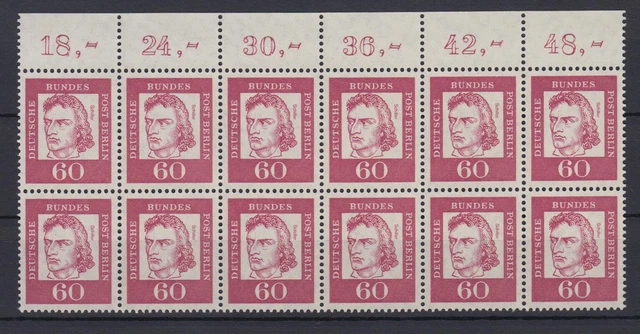 Berlin 209 mit Oberrand 12er Block Bedeutende Deutsche 60 Pf postfrisch